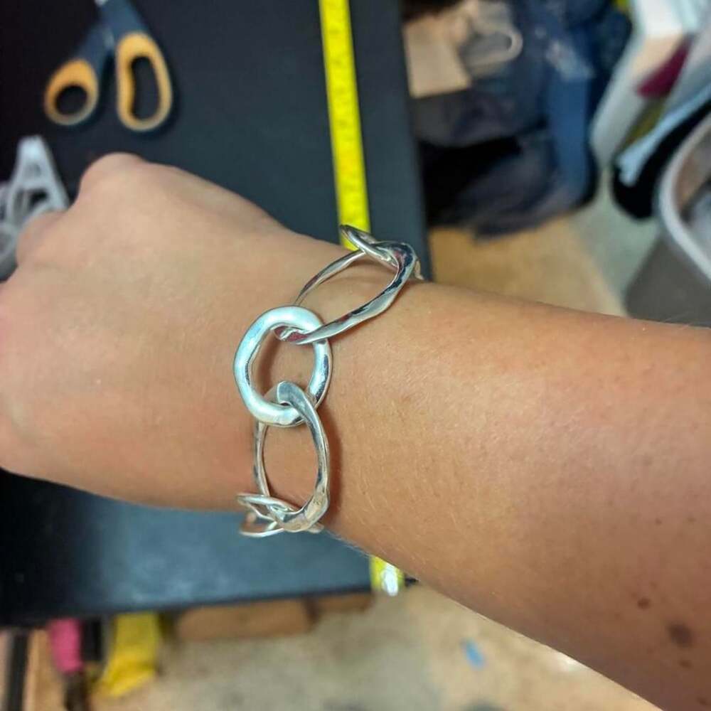 Chico's Silver Tone Hammered Link Toggle Bracelet